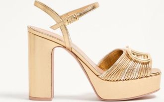 Valentino Garavani VLogo Signature Metallic Platform Sandal with Cornely Embroidery 115mm Wo