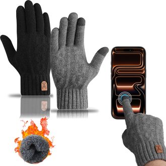 Generic 2Pcs Mens Winter Thermal Gloves, Mens Gloves with Enhanced Touchscreen Design, Women Knit Soft Glove with Fleece Lined for Driving Running Cycling Ski