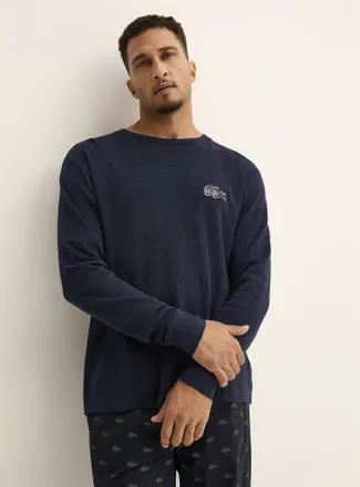 Lacoste Mens Embroidered croc logo waffled lounge T-shirt