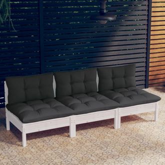 vidaXL Sof&aacute; De Jard&iacute;n 3 Plazas Con Cojines Madera Pino Gris Antracita Vidaxl