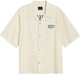 PacSun Redwood Embroidered Camp Shirt in Cream at Nordstrom, Size X-Large