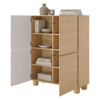 Dmora Aparador Hamola, Alacena 6 Estantes, Puerta Abatible, 4 Puertas, 100x38x125h Cm Roble Marr&oacute;n
