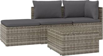 vidaXL Set De Muebles De Jard&iacute;n 4 Pzas Y Cojines Rat&aacute;n Sint&eacute;tico Gris Vidaxl