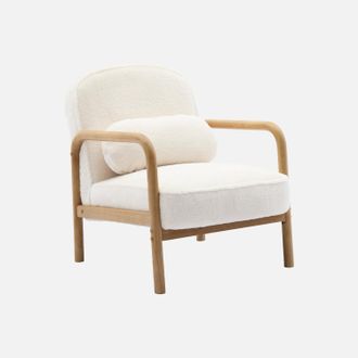 Sweeek Sill&oacute;n Redondo Escandinavo De Madera De Hevea Y Tela Efecto Pelo Sint&eacute;tico