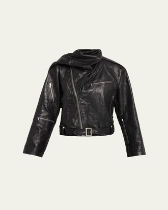 Rick Owens Leather Cropped Scarf Moto Jacket