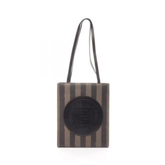 Fendi Black Brown Coated Canvas Leather Handbag Tote Bag (Pre-Owned)