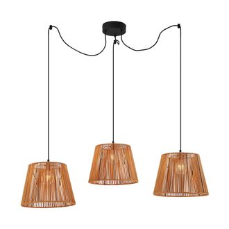 QAZQA Qazqa Japandi L&aacute;mpara Colgante De Exterior Negra Con Pantallas De Cuerda Naranja 3-luces Ip44 - Cava Jayla /acero /pl&aacute;stico Redonda Adecuado Para Led 