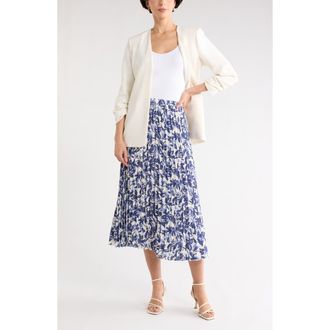 Nordstrom Rack Chiffon Pleated Midi Skirt in Ivory- Blue Aruba Abstract at Nordstrom Rack, Size X-Large