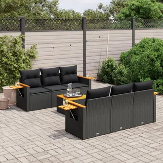 vidaXL Set De Comedor De Jard&iacute;n 7 Pzas Y Cojines Rat&aacute;n Sint&eacute;tico Negro Vidaxl