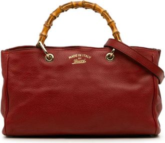 Gucci Borsa shopper media in pelle di vitello e bambù 2016-2025 - Rosso