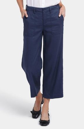 NYDJ Wide Leg Crop Linen Blend Pants in Oxford Navy at Nordstrom, Size 10P