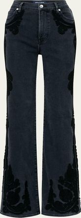 Veronica Beard Crosbie Embroidered Slim Wide-Leg Jeans
