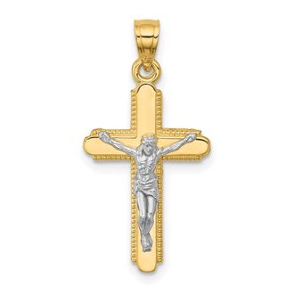 Diamond2Deal 10k Yellow Gold Rhodium Crucifix Pendant