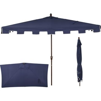 Jonathan Y Designs Sidney 9 ft. Classic MidCentury Rectangular Half Market Patio Umbrella with Crank, Wind Vent and UV Protection in Navy at Nordstrom