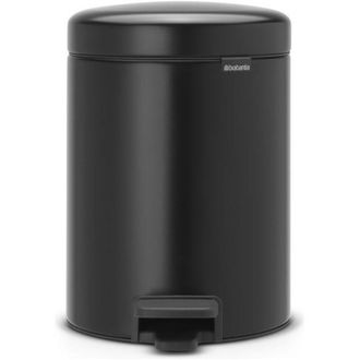 Brabantia Pedal Bin Newicon Pattumiera a Pedale, Secchio Interno in Plastica, Nero Opaco, 5 lt
