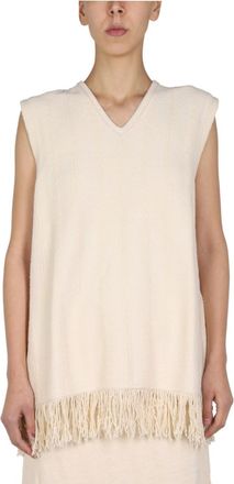 Jil Sander Light Brown Solid V Neck Top