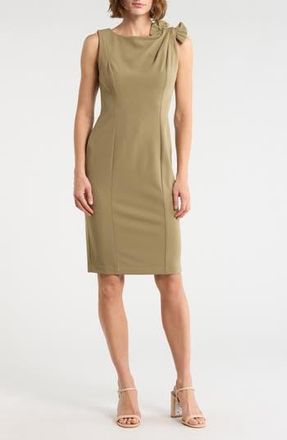 Calvin Klein Bow Sheath Dress in Light Olive at Nordstrom Rack, Size 14