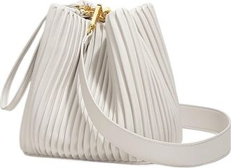 Generic Handbag Leather Large Capacity Commuter Bucket Bag Womens Single Shoulder Slant Crossbody(Gypsum White)