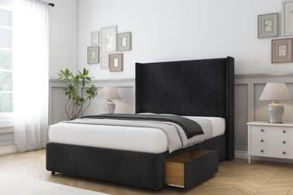 Comfort Beds Ayla Naples Divan Base 2 Drawers - 54 Wingback-Footboard in Black | Size: King