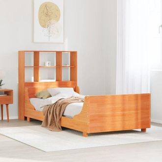 vidaXL Cama Con Estanter&iacute;a Sin Colch&oacute;n Madera Maciza Marr&oacute;n 75x190 Cm Vidaxl