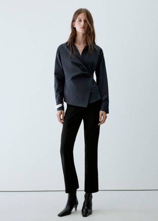 Mango Blusa cotone incrociata navy - Donna - S - MANGO