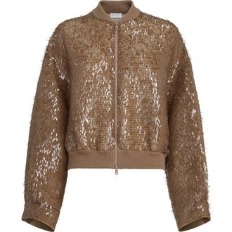 Brunello Cucinelli Dazzling Embroidery Bomber in Beige at Nordstrom, Size 40 It