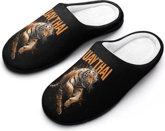 Generic Tiger Muay Thai Funny Mens Cotton Slippers Soft Non-Slip Rubber Sole House Slipper Indoor Outdoor