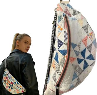 Generic Vintage-Inspired Patchwork Quilted Sling Bag, Handmade Quilted Crossbody Shoulder Bag Bohemian Fabric Shoulder Satchel ( C)