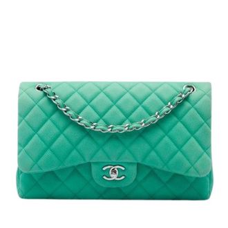 Chanel Pre-owned Classic Double Flap Shoulder Bag - Dames - Pre-owned - Groen - Maat: ONE Size Leer