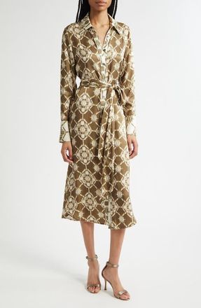 Ramy Brook Victoria Tile Print Long Sleeve Shirtdress in Olive Tile Print at Nordstrom, Size X-Small
