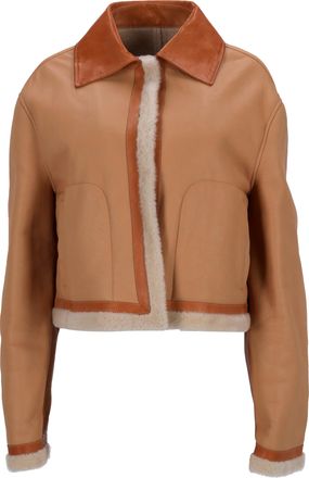 Jil Sander Pre-owned Womens Jil Fur Trim Jacket in Brown Leather Lamb Leather - Size Medium
