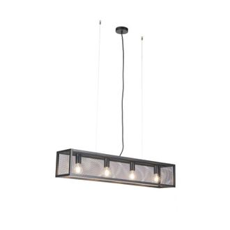 QAZQA Industrial L&aacute;mpara Colgante Inteligente Industrial Negra Con 4 Wifi A60 - Cage Wire Acero Alargada /rectangular Adecuado Para Led Max. 4 X 4.9 Watt - 