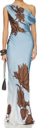 Rococo Sand One Shoulder Maxi Dress In Blue