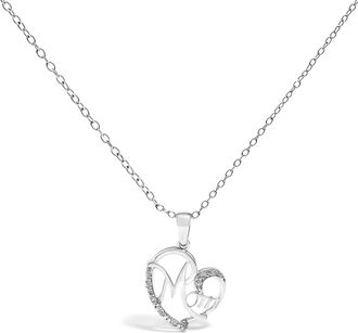 House of Brilliance 925 Sterling Silver Cursive Mom Heart Diamond Accent Pendant Necklace
