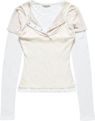 Acne Studios Lange Mouwen T-shirt met Gelaagde Strik - Dames - Longsleeves - Wit - M - Tops
