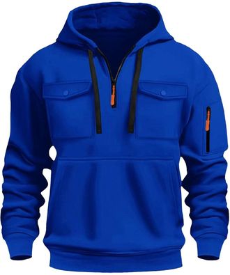 Generic Men Autumn Winter Patchwork Color Hooded Casual Jacket Hoodie Pockets Coat Sweatshirt Mens Sweatshirts And Hoodies (Dark Blue, XL)