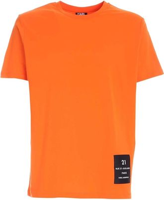 Karl Lagerfeld Logo Label Crewneck T-Shirt Oranje - Heren - T-shirts - Oranje - S - Katoen - Tops