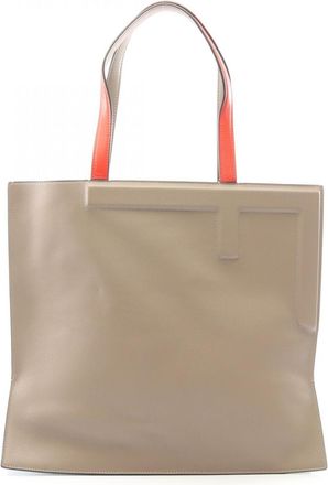 Fendi Beige Blue Red Color Leather Handbag Tote Bag (Pre-Owned)