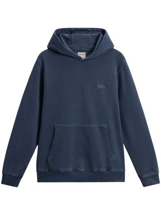 Woolrich logo-embroidered cotton hoodie - Blue