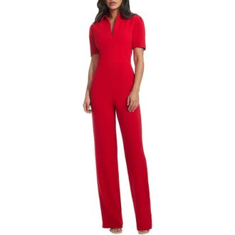 Dress The Population Gloria Front Zip Jumpsuit in Rouge at Nordstrom Rack, Size Small