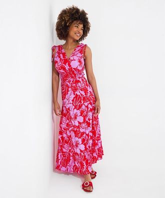 Joe Browns Summer Faux Wrap Maxi Dress in Tropical Hibiscus Leaves at Nordstrom, Size 28
