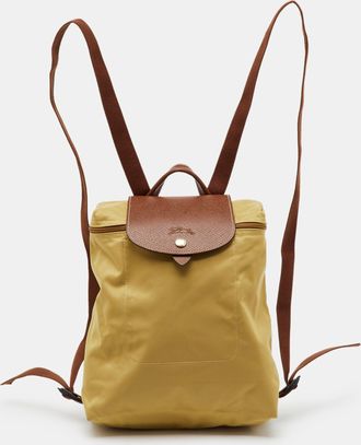 Longchamp Beige/brown Nylon And Leather Le Pliage Backpack