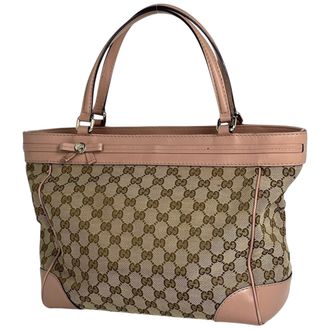 Gucci Gg Canvas Beige Pink Beige Gg Canvas Leather Tote Bag (Pre-Owned)