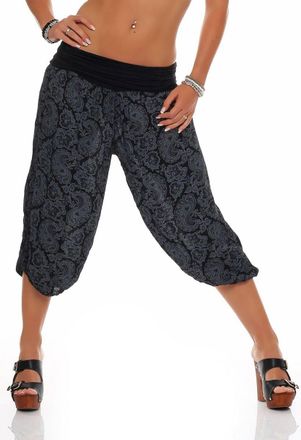 Malito more than fashion Malito 8581 Womens Capri Trousers with Print, Harem Trousers for Dancing, Baggy Trousers for Chilling, Casual Trousers, black, 8-16
