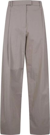 Magda Butrym Wijde Pijpen Broek - Dames - Wijde Broeken - Beige - 2XS - Leer - Broeken