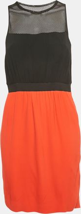 Sandro Black / Red Crepe Mesh Detail Sleeveless Mini Dress