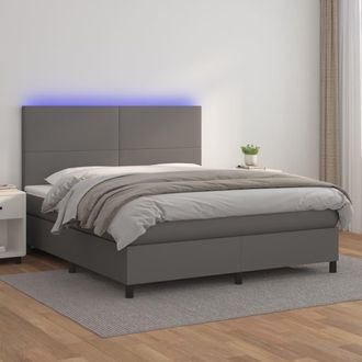 vidaXL Cama Box Spring Colch&oacute;n Y Led Cuero Sint&eacute;tico Gris 160x200 Cm Vidaxl