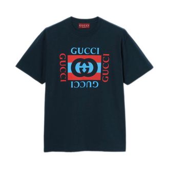 Gucci T-Shirts, male, Blue, Size: XL Printed Cotton Jersey T-Shirt