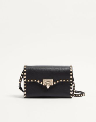 Valentino Garavani Borsa Piccola A Tracolla Rockstud In Vitello Granato Donna NERO UNI