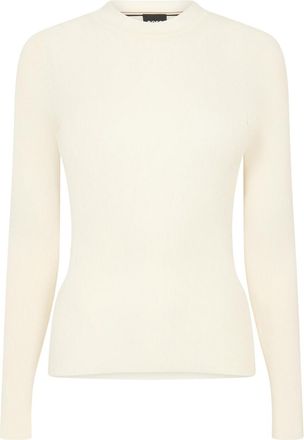 HUGO BOSS Dames-T-shirt met geribde kraag, slank model en lange mouwen (Wit)